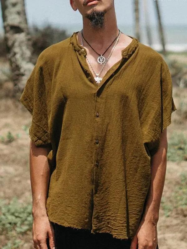 Stylish Men's Casual Short Sleeve Linen-Blend Cardigan - Lightweight Solid Color T-Shirt for Effortless Comfort and Confidence - MENLL